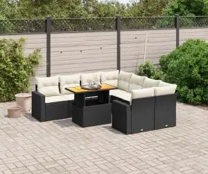 vidaXL Set mobilier de grădină cu perne, 9 piese, negru, poliratan