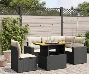 vidaXL Set mobilier de grădină cu perne, 6 piese, negru, poliratan