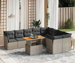 vidaXL Set mobilier de grădină cu perne, 10 piese, gri, poliratan