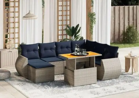 Set canapele de grădină cu perne, 8 piese, gri, poliratan - 1/3