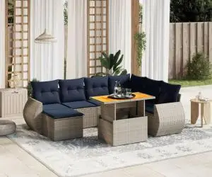 vidaXL Set canapele de grădină cu perne, 8 piese, gri, poliratan
