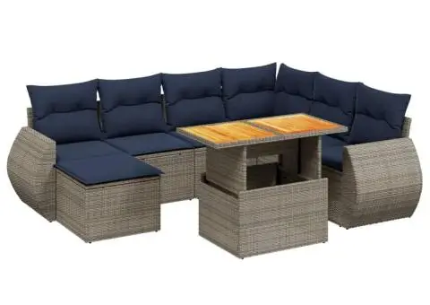 Set canapele de grădină cu perne, 8 piese, gri, poliratan - 2/3