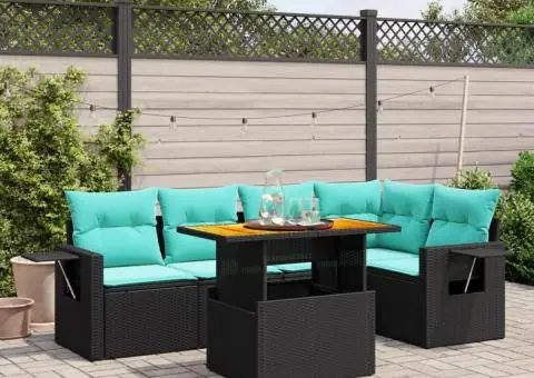 Set canapele de grădină cu perne, 6 piese, negru, poliratan - 1/3