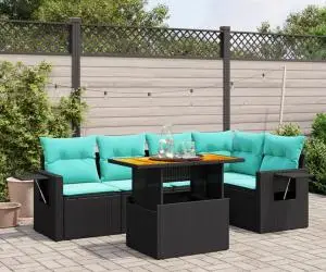 vidaXL Set canapele de grădină cu perne, 6 piese, negru, poliratan