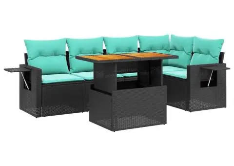 Set canapele de grădină cu perne, 6 piese, negru, poliratan - 2/3