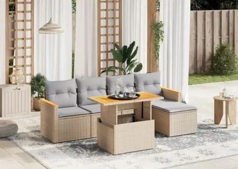 Set canapele de grădină cu perne, 6 piese, bej, poliratan - 1/3