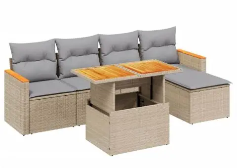 Set canapele de grădină cu perne, 6 piese, bej, poliratan - 2/3