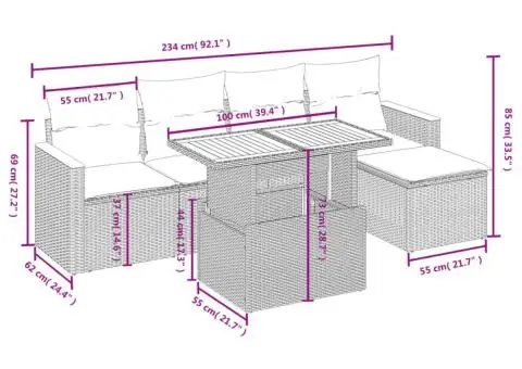 Set canapele de grădină cu perne, 6 piese, bej, poliratan - 3/3