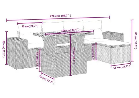 Set canapele de grădină cu perne, 6 piese, negru, poliratan - 3/3