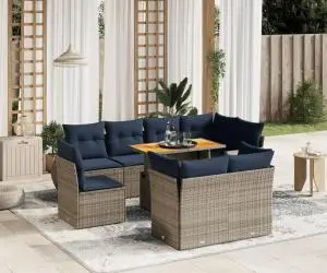 vidaXL Set canapele de grădină cu perne, 9 piese, gri, poliratan