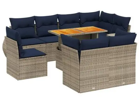 Set canapele de grădină cu perne, 9 piese, gri, poliratan - 2/3