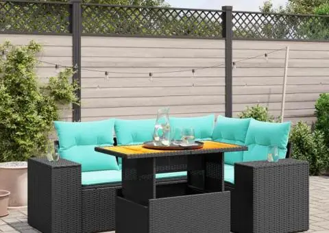 Set canapele de grădină cu perne, 5 piese, negru, poliratan - 1/3