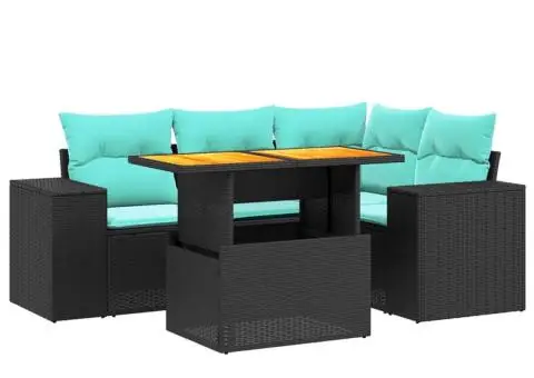 Set canapele de grădină cu perne, 5 piese, negru, poliratan - 2/3