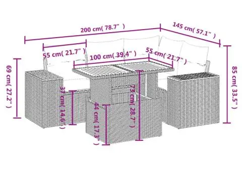 Set canapele de grădină cu perne, 5 piese, negru, poliratan - 3/3
