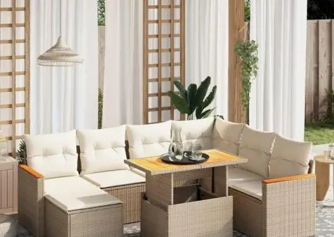 Set canapele de grădină, 8 piese, cu perne, bej, poliratan - 1/3