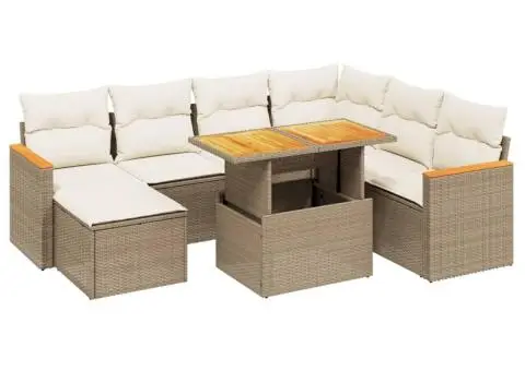 Set canapele de grădină, 8 piese, cu perne, bej, poliratan - 2/3