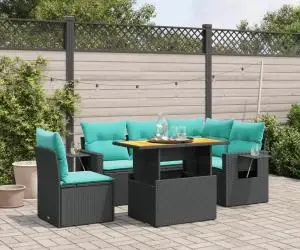 vidaXL Set canapele de grădină cu perne, 6 piese, negru, poliratan