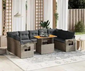 vidaXL Set mobilier de grădină cu perne, 10 piese, gri, poliratan