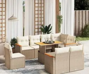 vidaXL Set canapele de grădină, 9 piese, cu perne, bej, poliratan