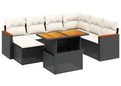 Set mobilier de grădină cu perne, 8 piese, negru, poliratan - 2/3