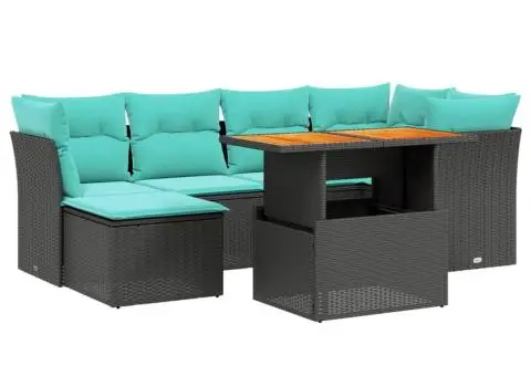 Set canapele de grădină cu perne, 7 piese, negru, poliratan - 2/3