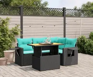 vidaXL Set canapele de grădină cu perne, 5 piese, negru, poliratan