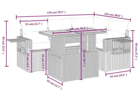 Set canapele de grădină cu perne, 5 piese, negru, poliratan - 3/3