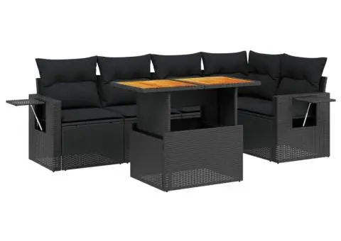 Set mobilier de grădină cu perne, 6 piese, negru, poliratan - 2/3