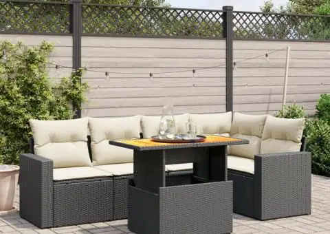 Set mobilier de grădină cu perne, 6 piese, negru, poliratan - 1/3