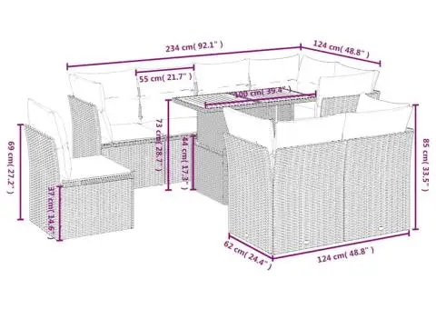 Set canapele de grădină, 9 piese, cu perne, bej, poliratan - 3/3