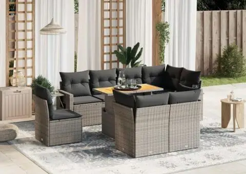 Set canapele de grădină, 9 piese, cu perne, gri, poliratan - 1/3