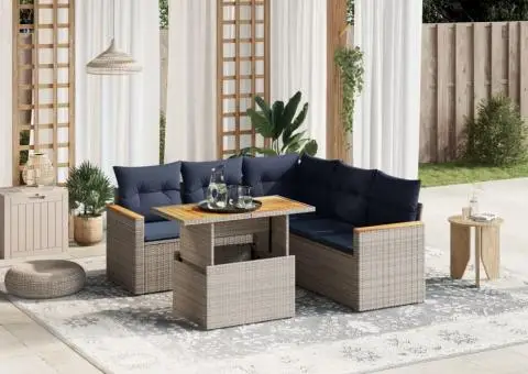 Set canapele de grădină cu perne, 6 piese, gri, poliratan - 1/3