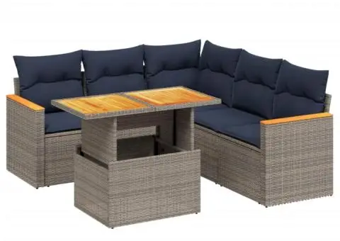 Set canapele de grădină cu perne, 6 piese, gri, poliratan - 2/3