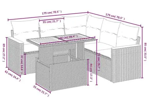Set canapele de grădină cu perne, 6 piese, gri, poliratan - 3/3