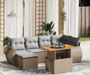 vidaXL Set canapele de grădină, 7 piese, cu perne, bej, poliratan