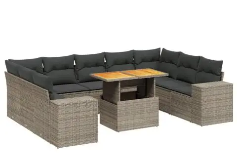 Set mobilier de grădină cu perne, 10 piese, gri, poliratan - 2/3