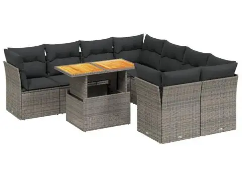 Set canapele de grădină, 9 piese, cu perne, gri, poliratan - 2/3