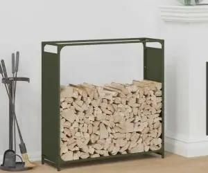 vidaXL Suport pentru lemne de foc Verde măsline Oțel laminat la rece