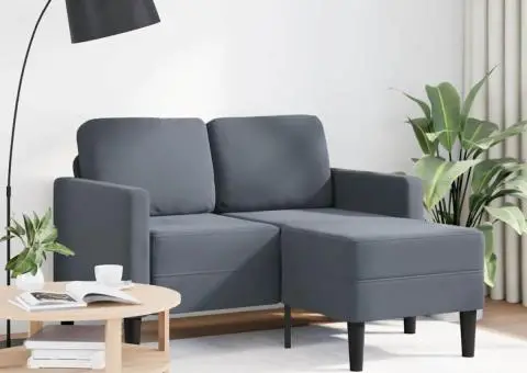 Canapea cu 2 locuri cu șezlong în formă L catifea gri închis - 2/5