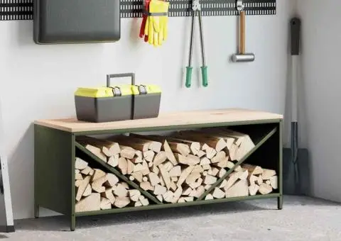 Suport pentru lemne de foc cu blat din lemn verde măsline - 1/5