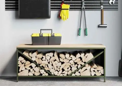 Suport pentru lemne de foc cu blat din lemn verde măsline - 3/5