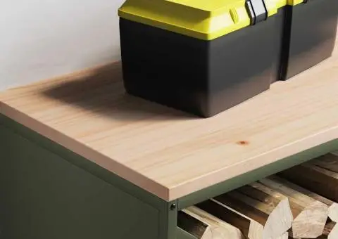 Suport pentru lemne de foc cu blat din lemn verde măsline - 4/5