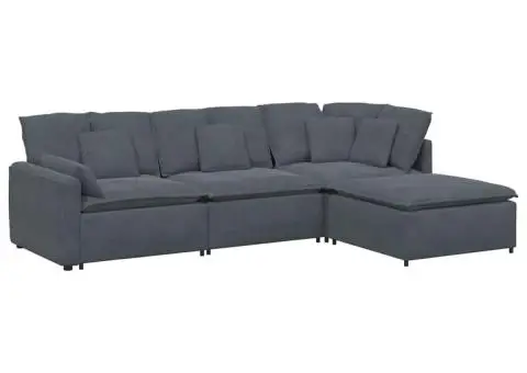 Canapea modulară cu taburet și perne catifea gri închis - 2/5