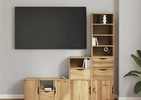 Unități TV 4 piese cu depozitare „ODDA” din lemn masiv de pin - 3/5