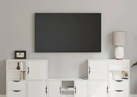 Unități TV 5 piese cu depozitare ODDA din lemn masiv de pin alb - 1/5