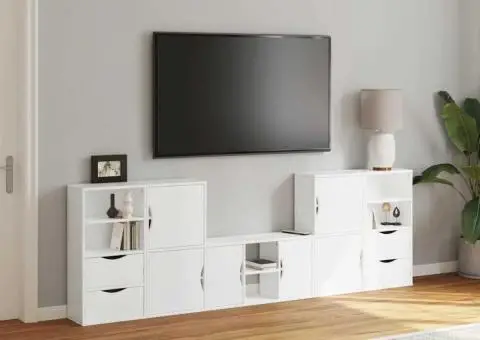 Unități TV 5 piese cu depozitare ODDA din lemn masiv de pin alb - 3/5