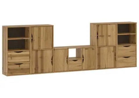 Unități TV 5 piese cu depozitare „ODDA” din lemn masiv de pin - 2/5