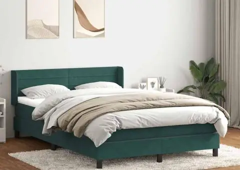 Pat box spring cu saltea, Verde închis, 140x210 cm, catifea - 1/5