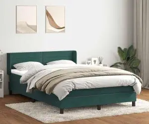 vidaXL Pat box spring cu saltea, Verde închis, 140x210 cm, catifea