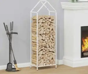 vidaXL Suport pentru lemne de foc alb 40x25x120cm Oțel laminat la rece